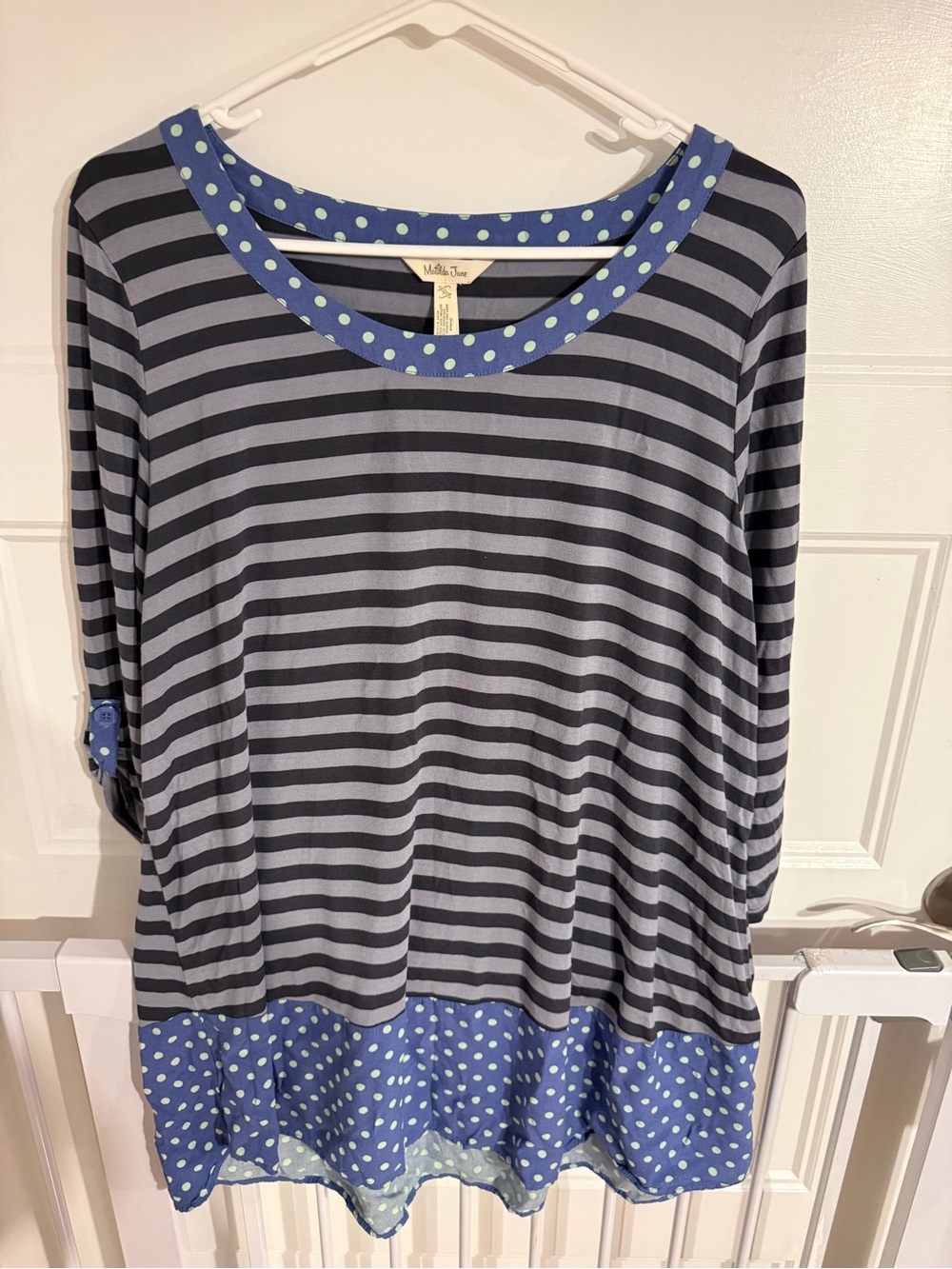 Matilda Jane Blue and Black Striped Tunic with Polka Dot Trim